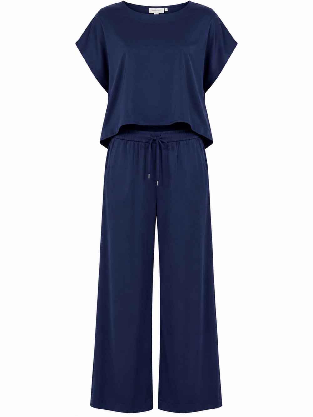 State of Day Navy Blue Two-Piece Wide-Leg Satin Pajama Set